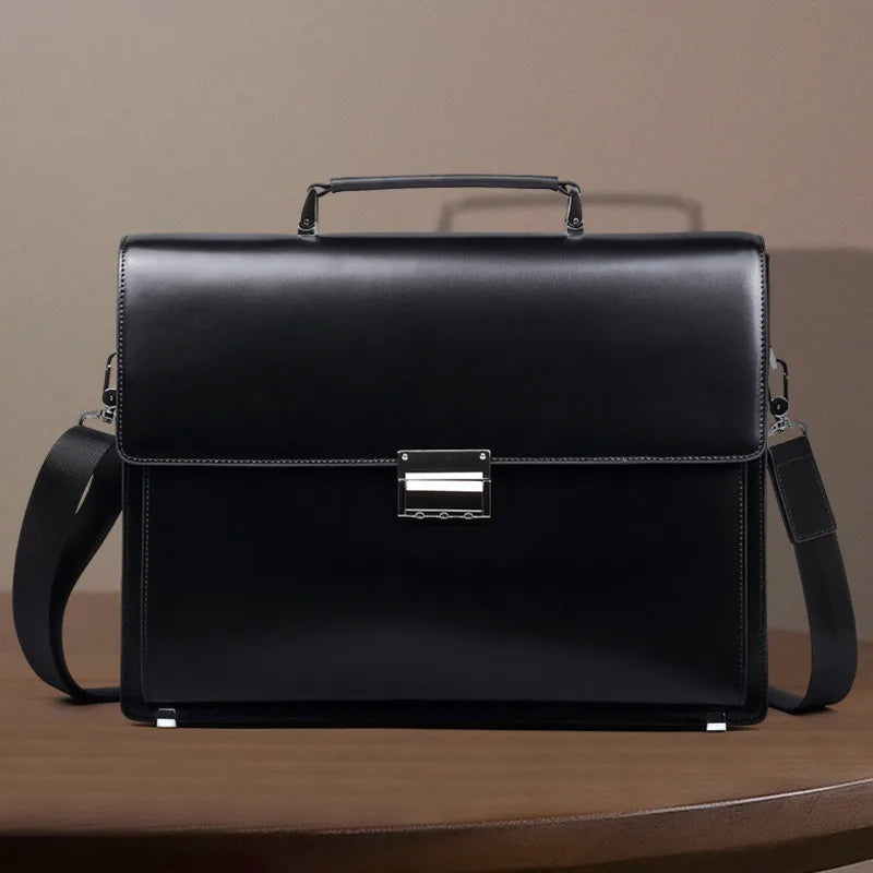 2025 Men's Leather Laptop Briefcase with Password Lock