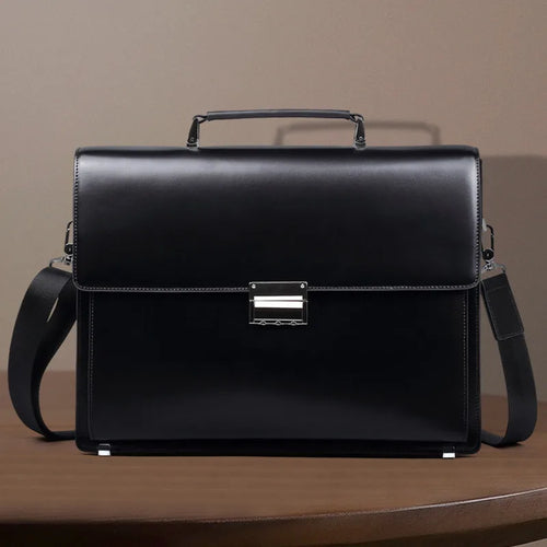 2025 Men's Leather Laptop Briefcase with Password Lock