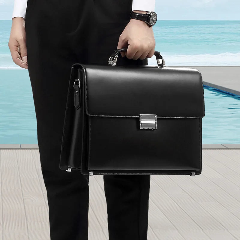 2025 Men's Leather Laptop Briefcase with Password Lock