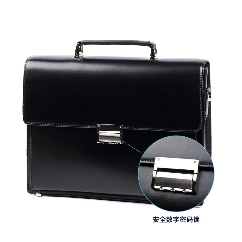 2025 Men's Leather Laptop Briefcase with Password Lock