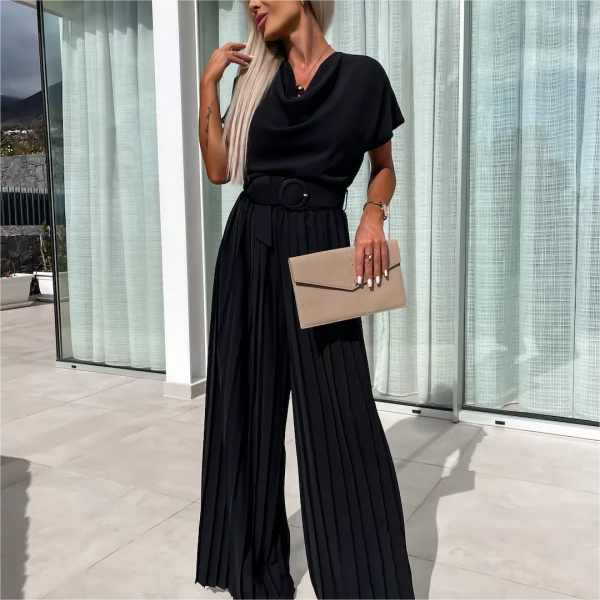 Braytyns.com | Elegant Solid Color High Waist Pleated Leg Jumpsuit