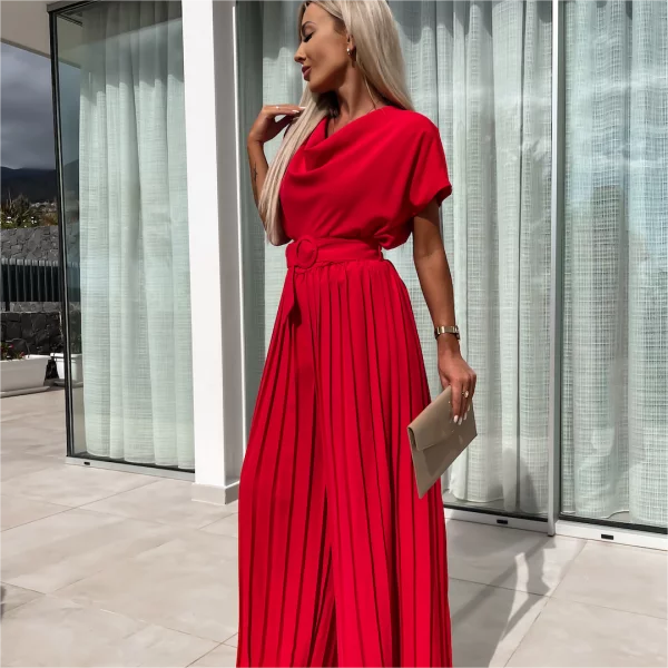 Braytyns.com | Elegant Solid Color High Waist Pleated Leg Jumpsuit