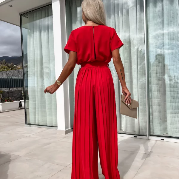 Braytyns.com | Elegant Solid Color High Waist Pleated Leg Jumpsuit
