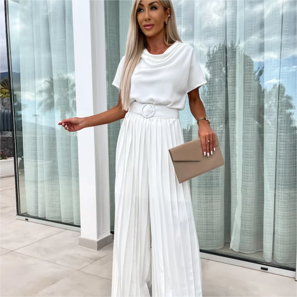 Braytyns.com | Elegant Solid Color High Waist Pleated Leg Jumpsuit