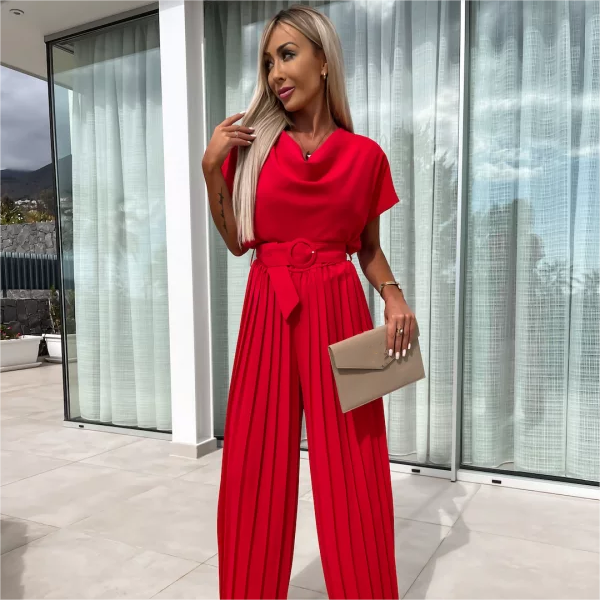 Braytyns.com | Elegant Solid Color High Waist Pleated Leg Jumpsuit