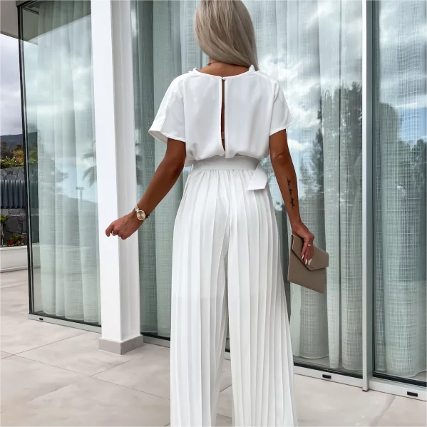 Braytyns.com | Elegant Solid Color High Waist Pleated Leg Jumpsuit