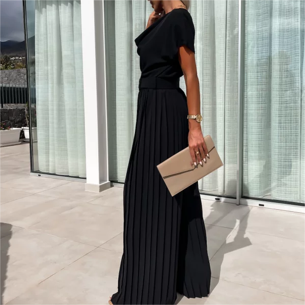 Braytyns.com | Elegant Solid Color High Waist Pleated Leg Jumpsuit